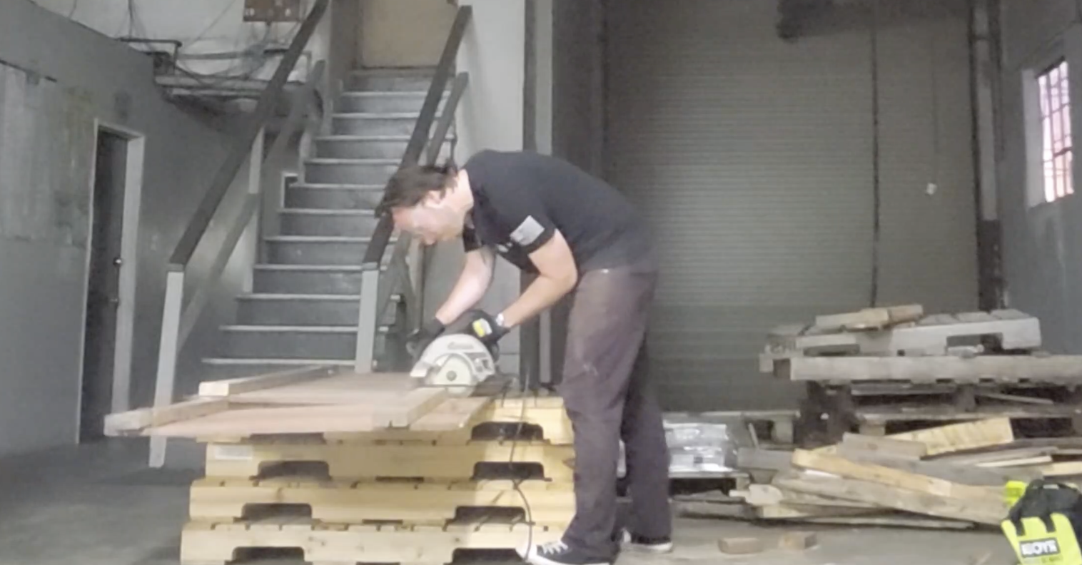 Connor Thomas building the set for Bad Omen